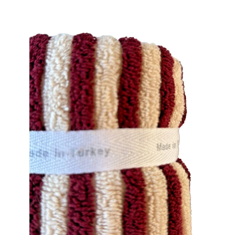 Brooks Brothers Hand Towels Ivory Dark Red Luxury Thick Turkish Cotton Set of 2